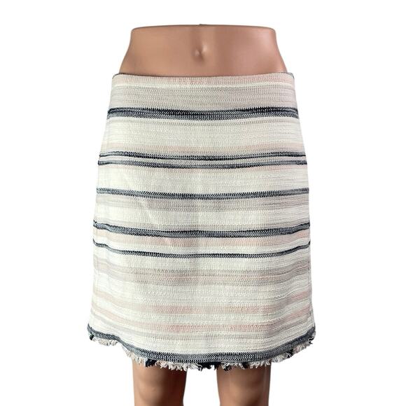 LOFT Ann Taylor Women's Multicolor Striped Tweed Raw Hem Pencil Mini Skirt Sz 6 - Picture 1 of 5